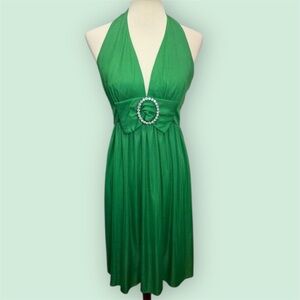 Vintage Green Disco Poly Miss. Elliette Dress with Rhinestone Details